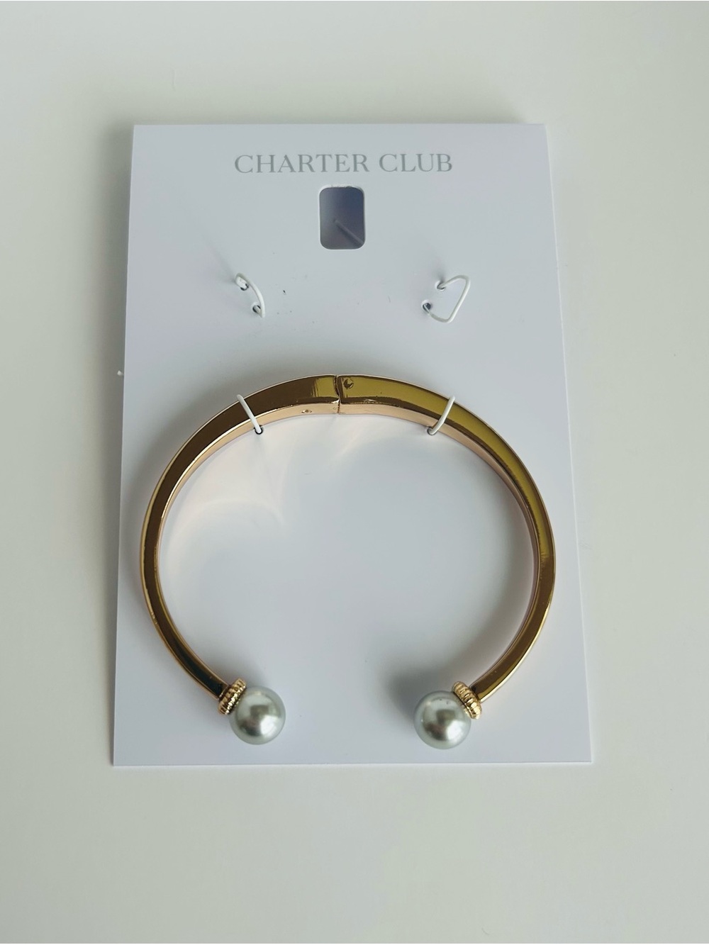 Charter Club Gold Open Bangle with Pearl End Caps
